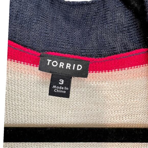 Torrid Striped 3/4 Sleeve Open Long Cardigan  Size 3 - Picture 10 of 12